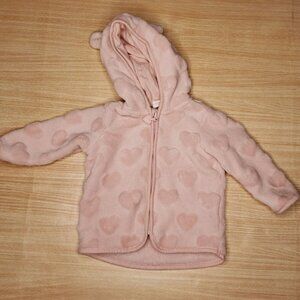 H&M Infant Girls Pink Soft Hooded Textured Heart Jacket 6 Months